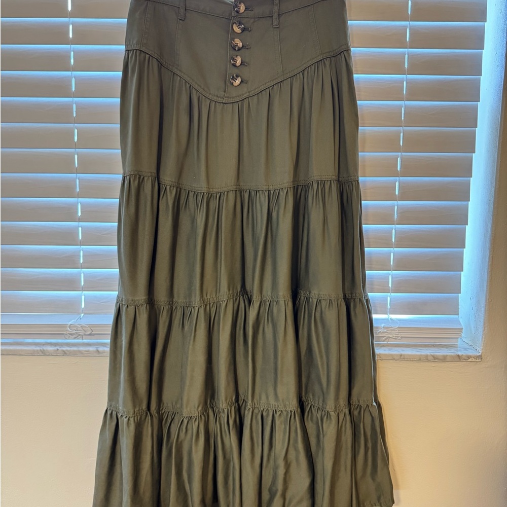 Anthropologie Sage Green Buttoned Maxi Skirt
